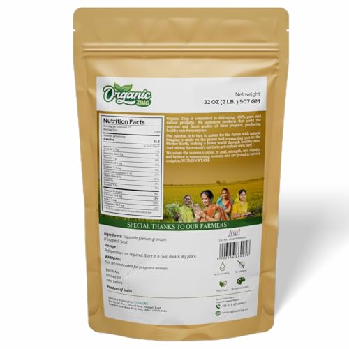 Organic Zing Fenugreek Seeds Also Known As Methi Seeds and Trigonella Foenum-Graecum |100% Pure & Natural | Vegan | Preservative Free | Product of India - 907g Resealable Pack - Thumbnail 2