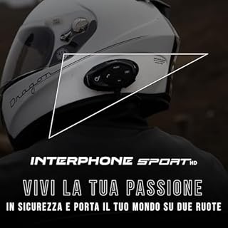 INTERPHONE SPORT HD - Doppio - Interfono da Casco Moto con Auricolari HD Hifi mm 40, 4 motociclisti, Distanza 1Km, Autonomia 20 ore - Standby 1.000 ore, TFT, GPS, Impermeabile, Universale Mod. 2024