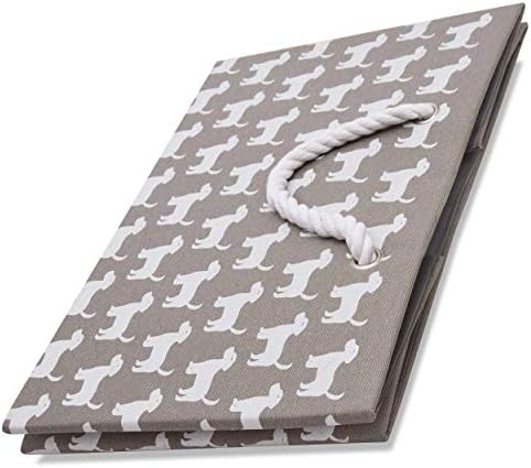 Foldable Grey Canvas Storage Basket - Rectangle Fabric Basket with White Dogs  Perfect for Household Storage, Fabrics or Toys. Size: Width 42cms x Depth 32cms x Height 28cms