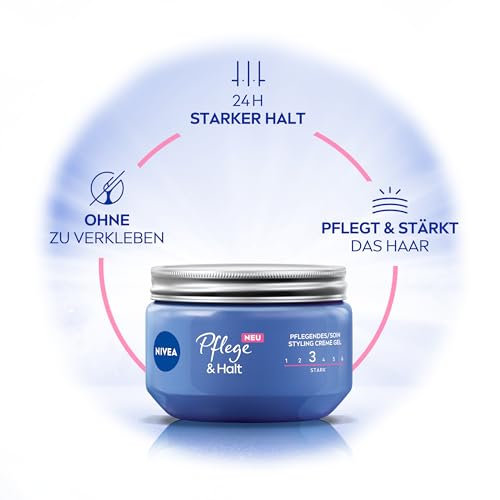Foto von NIVEA Haargel, einfaches Haarstyling für natürlich aussehende Looks mit starkem Halt, Styling Gel mit Vitamin B3, Pflege & Halt Pflegendes Styling Creme Gel (150 ml)
