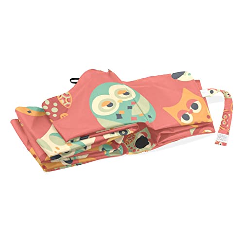 Jhkku Portable Automatic Folding Owl Cartoon Umbrella, Windproof Rainproof Compact Travel Rain Umbrellas #TOP4