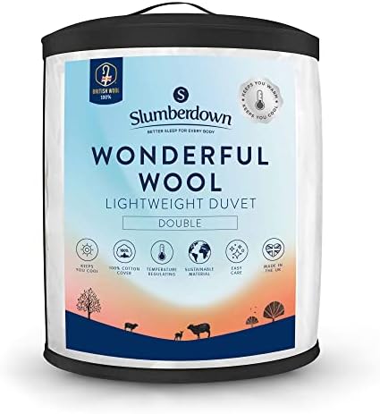 Slumberdown Wonderful Wool Duvet Single - Mediumweight All Seasons 375gsm (7-9 tog), 100% British Wool 233tc Cotton Cover Easy Care, Standard UK Size (200cm x 135cm)