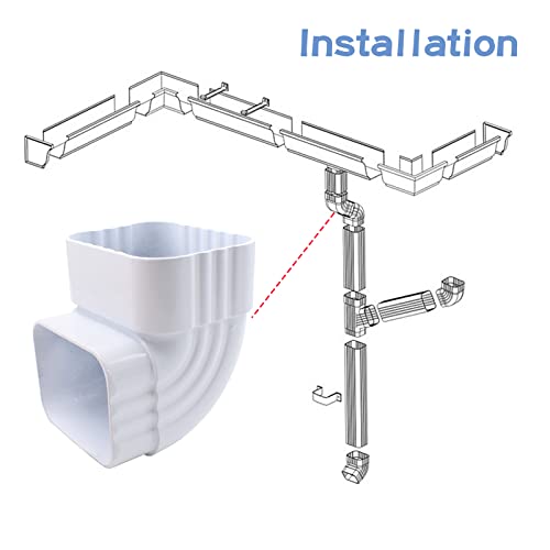 2 x 3 inches Downspout Gutter Rainwater Pipe Diverter Aluminum Downspouts Adapter Elbow Corner Reusable Water Pipes Fitting Connection for House Overboard System 90 Degree (White) by XiyaxiVici - Image 5