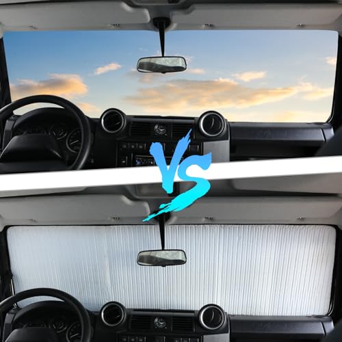 Windshield Sun Shade for Land Rover Defender 90 110 130 Accessories Car Silver Thicken 5-Layer UV Reflector Auto Front Window Sunshade Visor Shield Cover and Keep Your Vehicle Cool (2004-18 1PCS)