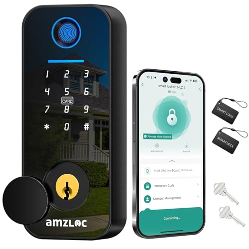Amzloc Smart Door Lock,Fingerprint Keyless Entry Door Lock,Bluetooth App Control,Touchscreen Digital Keypad Smart Deadbolt Lock,Smart Locks for Front Door,Auto Lock,Easy Install,IP65 Weatherproof