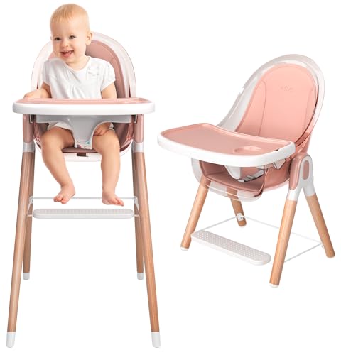 Image of High Chair by Children Of Design Non-Reclinable 6 in 1 Baby Highchair for Babies and Toddlers, Modern wooden, Easy to Clean, Removable Tray and Cushion