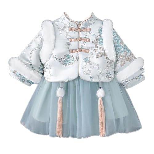 Cardigans Fille pour Travail Girl New Year Clothing Plus Cotton Plus Chinese New Year Festival Cotton Padded Jacket for Children Salopette pour Fille Coupe Ample Grande Taille (Blue, 3-4 Years)