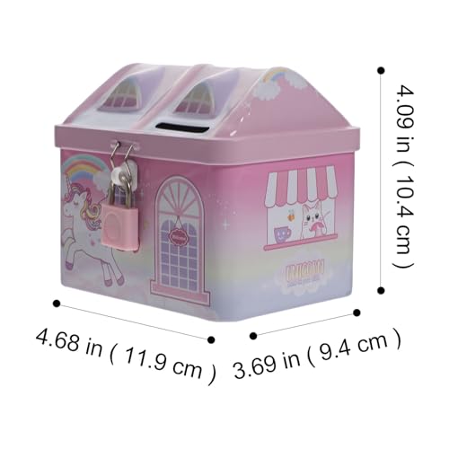 Homoyoyo Tirelire Incassable en Tôle Forme Maison Licorne pour Garçon et Filles, Pot à Économies avec Serrure, Décoration Adorable Maison et Présent Anniversaire – vue 2