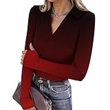 Womens Shirts Fashion Long Sleeve Basic Tops V-Neck Casual Slim Fit Comfy T Shirt Printed 2025 Fall Winter Blouses