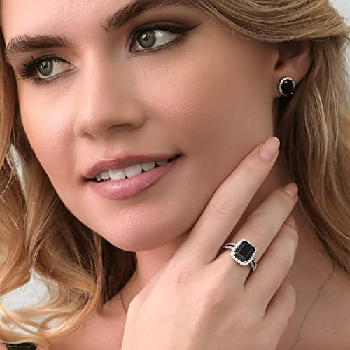 Gem Stone King 925 Sterling Silver Black Onyx Engagement Ring For Women (3.75 Cttw, Emerald Cut 10X8Mm, Gemstone Birthstone, Available In Size 5, 6, 7, 8, 9) #TOP2