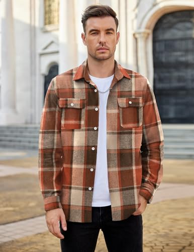 Image of COOFANDY Mens Flannel Shirts Long Sleeve Plaid Shirt Jacket Button Down Shirt with Pockets