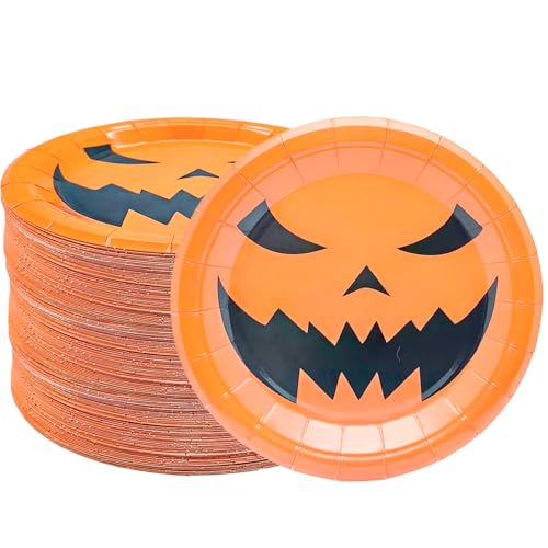 50 platos de papel de calabaza para fiesta de Halloween miniatura 1