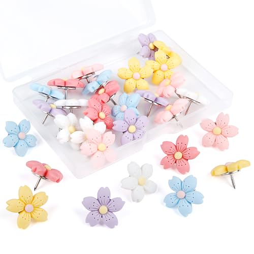 Decorative Push Pins,30pcs Flower Push Pins for Cork Board Colorful Thumb Tacks Cute Push Pins Fun Thumb Tacks Decorative for Photo Wall, Feature Wall,Map, Bulletin Board, Office or Home