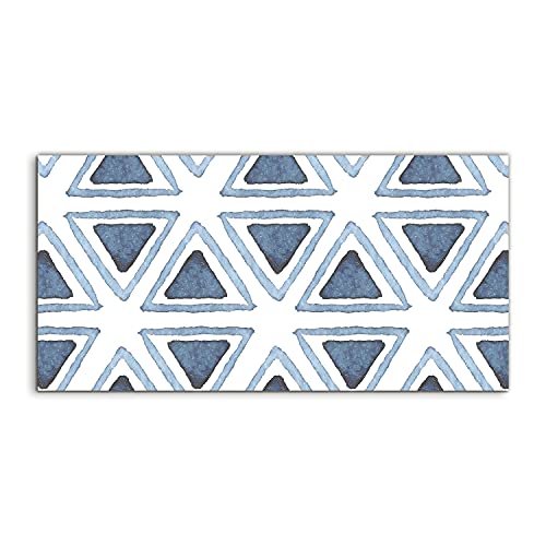 Tableau en verre trempé salon et chambre à motifs triangles colorés