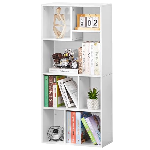 VECELO 4-Tier Wide Wood Organizer Bookcase, Fits Tallest Hardcovers, Customized Storage Display Shelf, Free Standing for Living Room, Bedroom, Kids Play Room, Office, Pearl White by VECELO - Used condition - CA$70.10