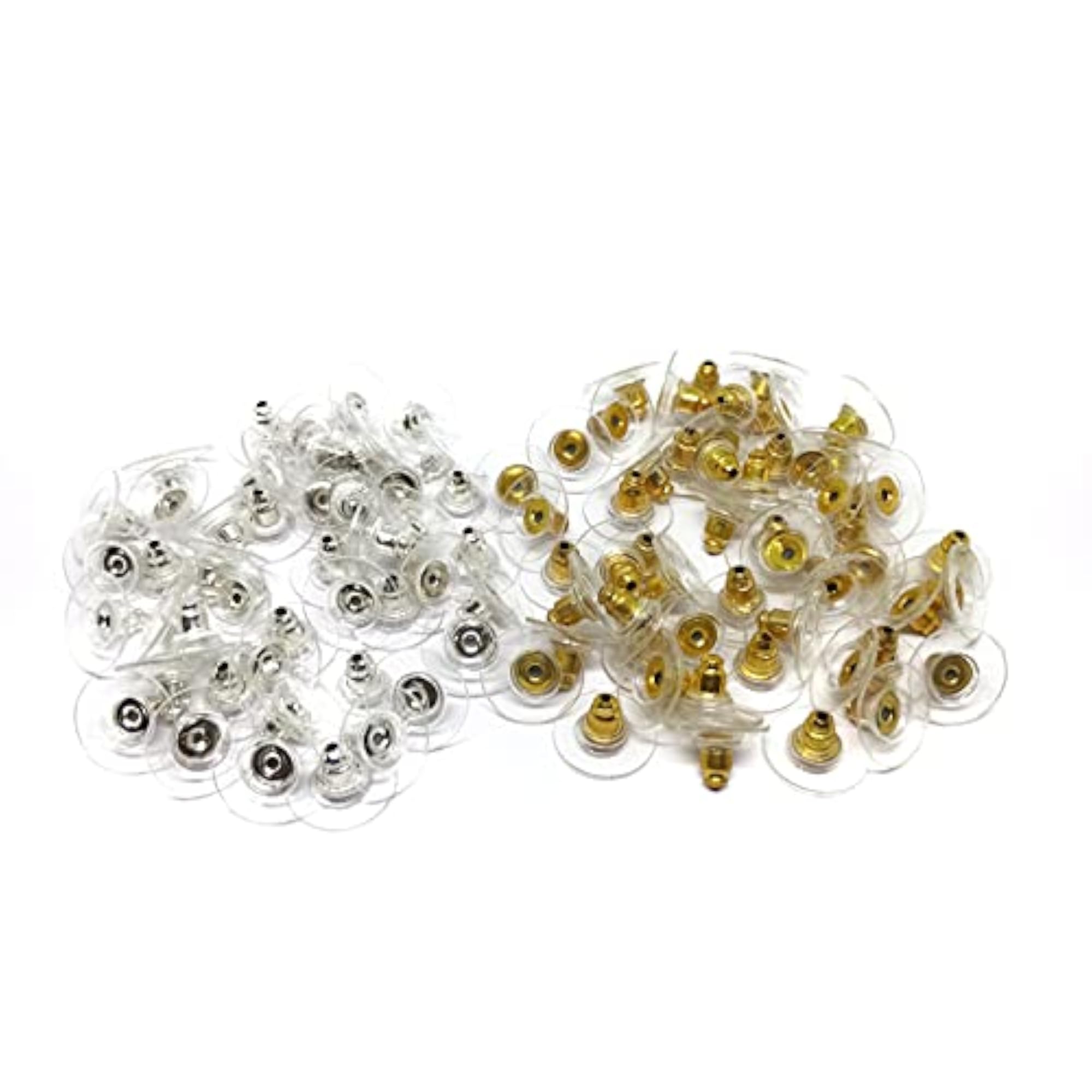 Bullet Clutch Push Lock Earring Back Clasps with Plastic Clear Pad for Jewellery Making - Pack of 200 Pieces