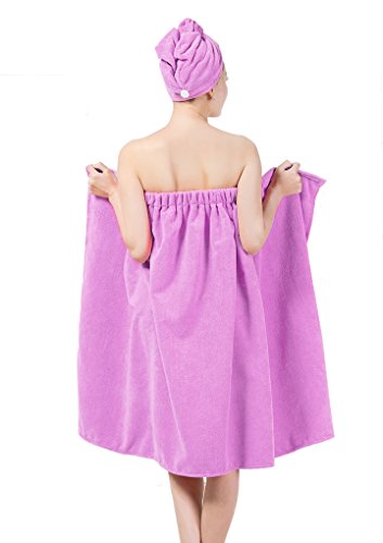 Telo da bagno/vestaglia e turbante da bagno (2 in 1), per donna, in microfibra, asciugatura rapida Voilette Claire