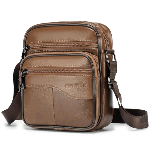 SPAHER Uomo Borse a spalla Borsa a tracolla in pelle Cuoio borsa di affari del messaggero Business Crossbody Borsa da viaggio Tote organizer portatutto della Zaino viaggio Marrone