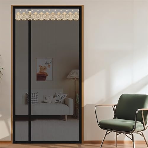 Wokuaile Magnetic Screen Door, Fit Door Size 34 x 84 in, Reversible Left Right Side Opening Heavy Duty Fiberglass Net Curtain Black