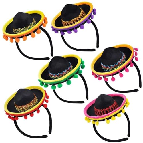 ミニソンブレロハット かわいい メキシカンハット ヘッドバンド カチューシャ フィエスタハット フェスティバル ヘッドドレス フィエスタ カーニバル用 6個（スタイル1）（Amazon）