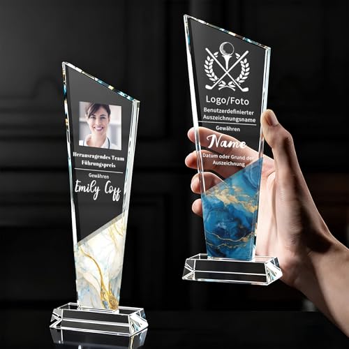 RSQGT Personalisierte Kristall Trophäe - Award Personalisiert Trophäen mit Logo und Text Geschenke für Kollegen Abschiedsgeschenk zum Chef in den Ruhestand (Farbbasierte Trophäe)