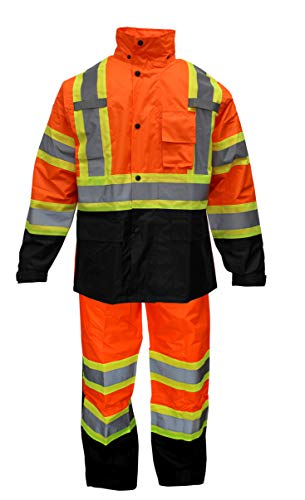 New York Hi-Viz Workwear Rk Safety Rw-Cla3-Tor77 Class 3 Rain Suit, Jacket, Pants High Visibility Reflective Black Bottom With X Pattern (Set Of 3, L) #TOP1