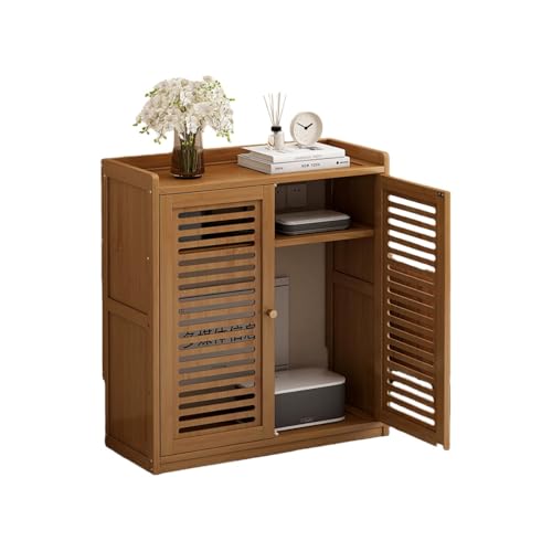 MORLUルーター収納キャビネット、ドア付き、WiFiケーブル隠しラック、リビングルーム収納ラック、ディスプレイキャビネット、整理、多機能収納、調節可能な棚、リビングルーム、寝室、オフィスに最適 (ブラウン,小きい)