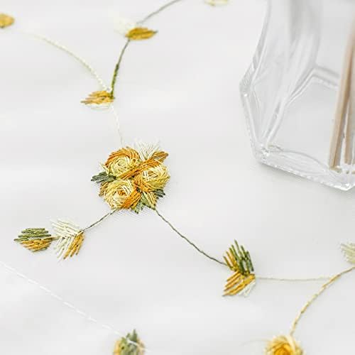 TOPICK Net Kitchen Curtains 24 Inch Drop Short Voile Curtains Floral Embroidered Sheer Rose Cafe Curtains Rustic Style Flower Curtains for Small Window Basement Cupboard 2 Panels Blue on White
