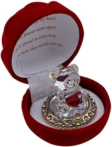 SAFRI Love Heart Teddy Bear Red Celebration Rose Gift Boxed Glass Present Girlfriend Boyfriend BF GF Wife Christmas Valentines Day Gift