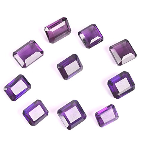 Gemhub Approx 157.00 Ct February Birthstone Violet Amethyst, Emerald Shape Lot Of 10 Pcs Ring Size Loose Stones For Jewelry #TOP1