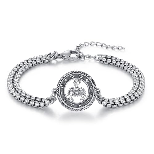 PARYFO Bracelet en argent sterling 925 avec signe du zodiaque pour homme et femme - 12 signes du zodiaque - Bijoux pour anniversaire, Noël, avec chaîne en acier inoxydable, Große, Argent sterling