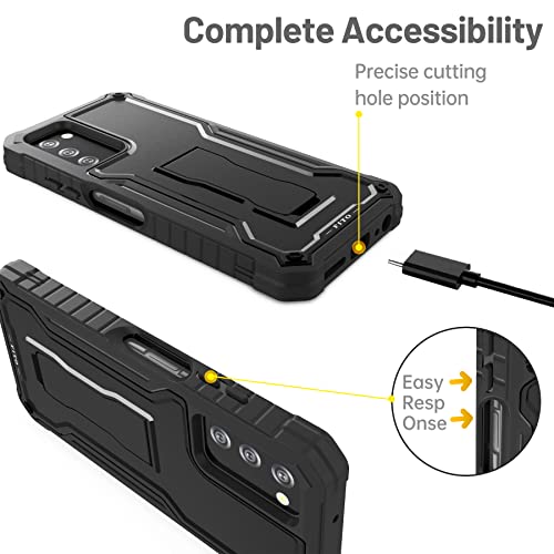 FITO for Samsung Galaxy A03S 5G Case, Dual Layer Shockproof Heavy Duty Case with Glass Screen Protector for Samsung A03S 5G Phone, Built in Kickstand (Black) - Thumbnail 3