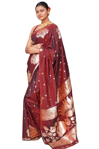 Image of SGF11 Women's Kanjivaram Pure Soft Silk Saree With Unstitched Blouse Piece