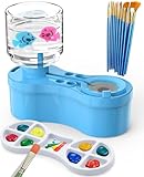 Paint Brush Cleaners, with Paint Palette and Brush Holder for Watercolor/Oil Acrylic and Water-Based Paints, Portable Paint Station & Rinsing Tool,Gift for Kids/Adults/Artist/Beginners Blue