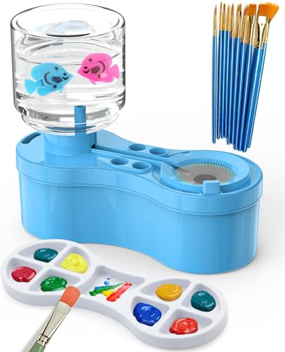 Paint Brush Cleaners with Paint Palette and Brush Holder for Watercolor/Oil Acrylic and Water-Based Paints Portable Paint Station & Rinsing Tool Gift for Kids/Adults/Artist/Beginners Blue