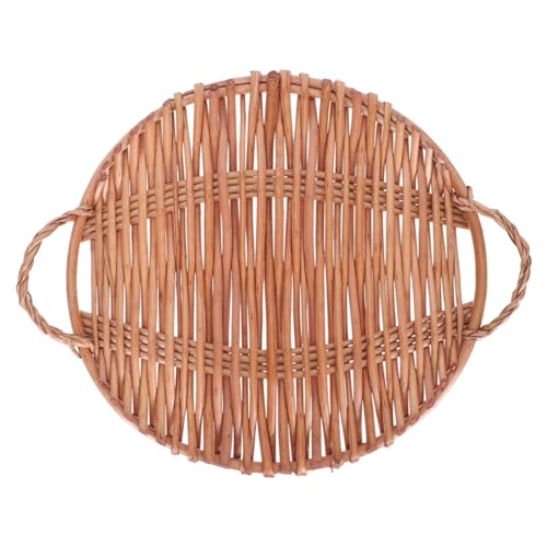 AUTSUPPL Wicker Bread Tray Snack Container Breakfast Serving Tray Veggie Tray Woven Baskets Round Tray Decorative Storage Basket Food Tray Breakfast Tray Dessert Tray Ornament Brown Rattan