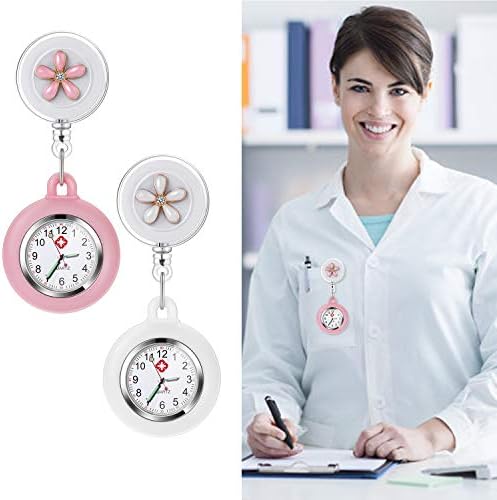 Fob Watch, Vintoney Nurse Watch, Retractable Clip-on Hanging Lapel Watches, Silicone Cover Nurse Fob Watch with Brooch, Nurses Fob Watches for Women, Nurses Doctors