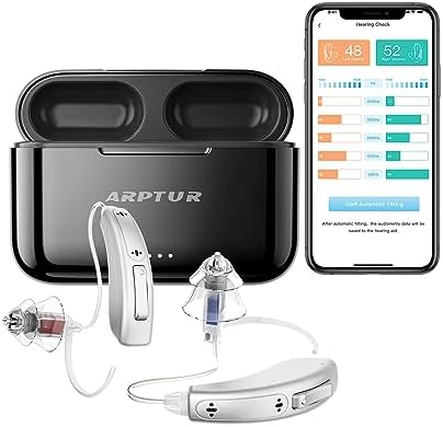 RIC Hearing Aids for Seniors Rechargeable with Noise Cancelling Dual Microphone Tiny Tube Wire Sound Transfer | Full on Gain 45dBs 16 Channels 3 Programs | Mild to Severe Hearing Loss Suitable| Portable Power 80 Hrs Auto On/Off (Light Grey)