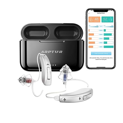 Ric Hearing Aids For Seniors Rechargeable With Noise Cancelling Dual Microphone Tiny Tube Wire Sound Transfer | Full On Gain 45Dbs 16 Channels 3 Programs | Mild To Severe Hearing Loss Suitable| Portable Power 80 Hrs Auto On/Off (Light Grey) #TOP2