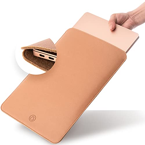 Slim Pu Leather 15 Inch Laptop Sleeve | Professional Looking Macbook Pro Sleeve, Soft Touch Wool Padded, No Smell Made Of Italian Pu Leather, Fits: Macbook Pro, Envy & Other Laptop Case, Beige #TOP12