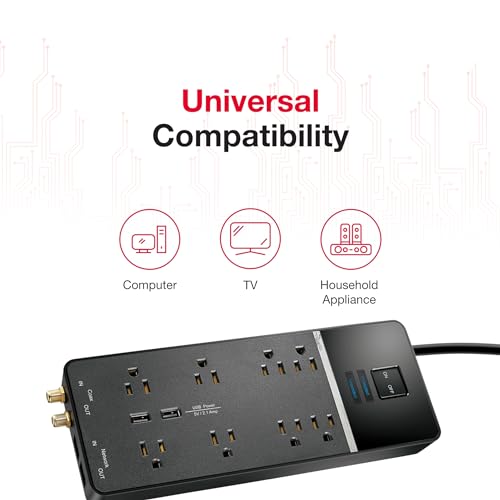 Rocketfish 8-Outlet/2-USB Wall Tap Surge Protector Strip - Compact Multi-Outlet Power Strip with USB Ports - Surge Protection Power Strip with Noise Filter & Universal Compatibility