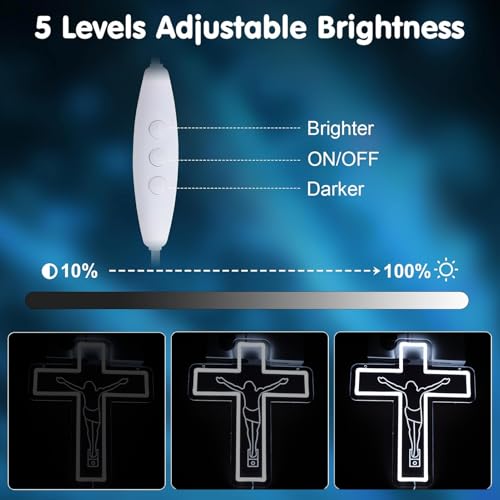 Image of Jesus Saves Crucifix Neon Signs Dimmable Cross Neon Llight Christian Easter wall decor for Home, Sacred Spaces, Prayer Rooms Gift Art-14.5 x 12.2IN-USB Powered-Acrylic