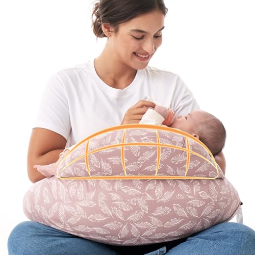 Momcozy Plus Size Nursing Pillow with Adjustable Waist Strap & Safety Guard, Removable Cotton Cover, Wider Surface Breastfeeding Pillow for More Support, Fits Most Body Types, Oeko-TEX, Pink