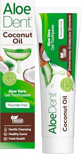 Aloe Dent - Coconut Oil Gel Toothpaste - Fluoride Free - Gentle Cleansing, Supports Healthy Gums & Freshens Breath - Vegan, Cruelty & SLS Free - 100ml - 3 Pack