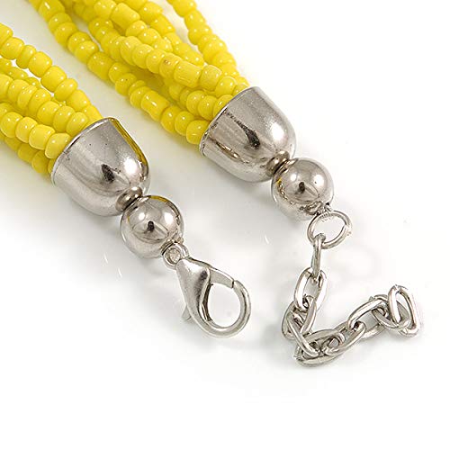 Collier multirangs torsadés perles de verre jaune citron Avalaya ajustable 48cm