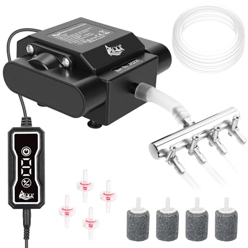 AQQA 10W Powerful Aquarium Air Pump with Controller, Feeding Mode, Adjustable 4 Air Outlets Oxygen Aerator with Complete Accessories for Large Fish Tanks, Ponds & Seafood Markets (10W/237GPH) by AQQA - Used condition - US$36.77