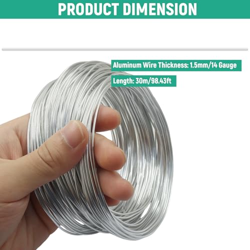 Luomorgo 14 Gauge Aluminum Craft Wire - 100FT Aluminum Wire Anodized & Bendable for Jewelry Making, DIY Crafts, Floral & Sculpting, Silver - Thumbnail 2