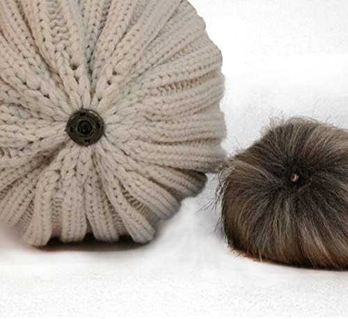 Retro Seventy2 Ladies Winter Knitted Beanie Womens Faux Fur Detachable Bobble Pom Pom Ski Hat