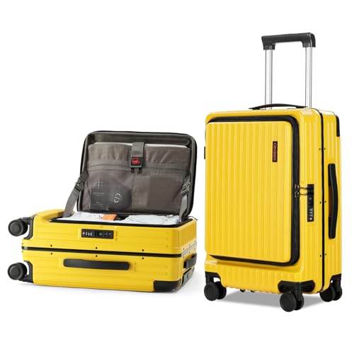 Carry On Luggage with Spinner Wheels, 20 Inch Airline Approved Suitcase, Lightweight ABS+PC Hard Shell Suitcases with Aluminum Frame, Top Opening, TSA Lock (Yellow, 1 PC) - Main Image