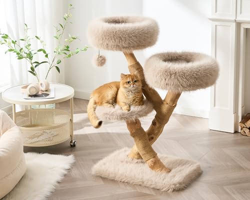 Árbol moderno para gatos indoor 38" madera natural miniatura 2